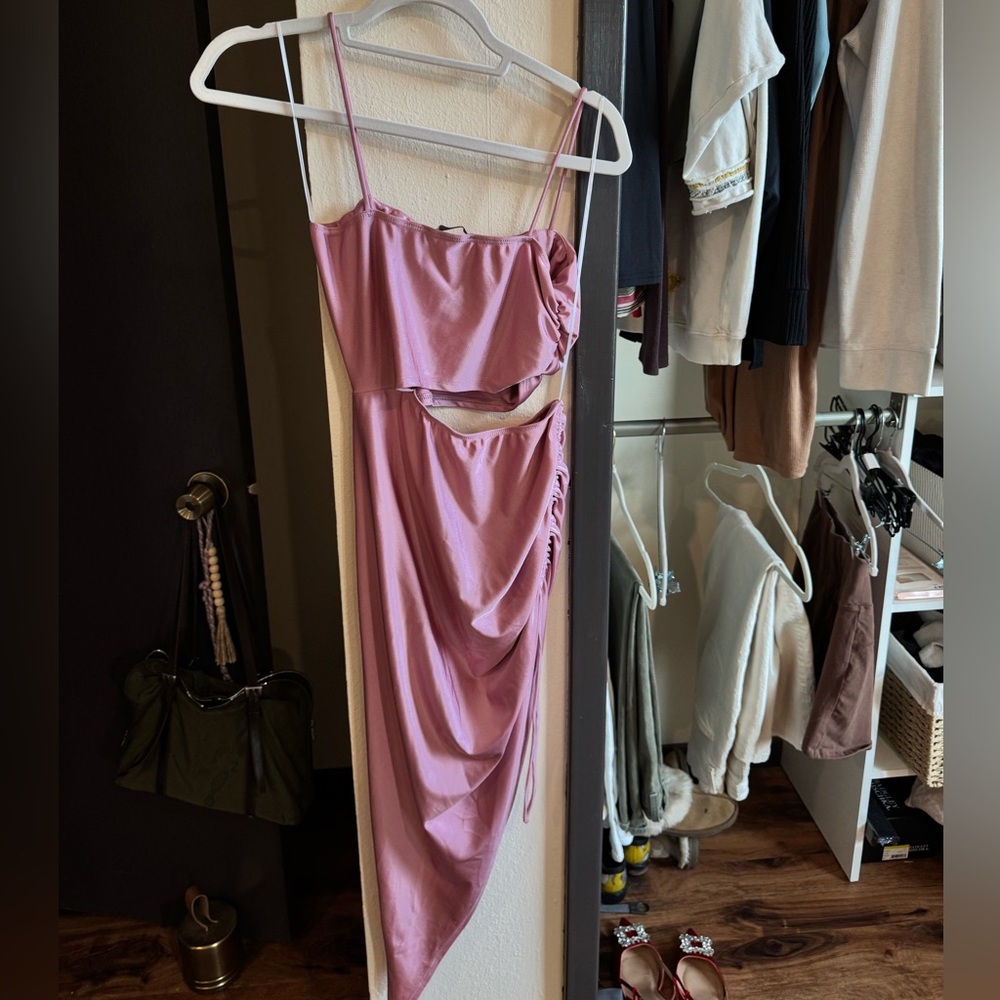 Lovely Day Pink Dress with cut out and asymmetrical scrunched side
